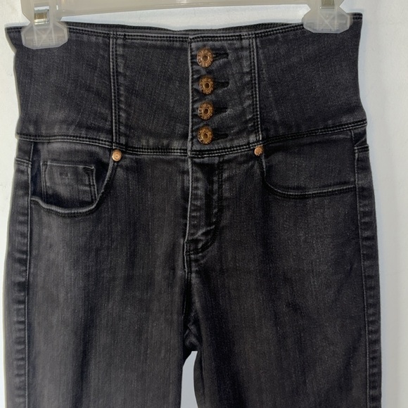 Vintage Guess Black Jeans Size 4 Button Fly Y2K Skinny High Rise Ankle Length - Picture 3 of 13
